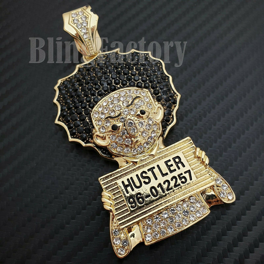 Hip Hop Iced Large HUEY HUSTLER & 18" Full Iced Cuban Choker Chain Necklace