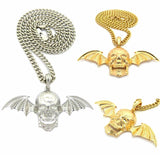 Hip Hop Avenged Sevenfold Skull Wing Pendant & 4mm 18" 20" 24" Cuban Brass Chain Necklace