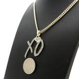 Hip Hop Glittered XO Gang Gold plated Pendant & 3mm 18" 20" 24" Stainless Steel Cuban Chain Necklace