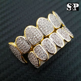 Hip Hop Brass Gold Plated High Quality Pave Teeth Feng Grillz Top & Bottom Set