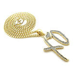 Hip Hop Glittered XO Gang Gold plated Pendant & 3mm 18" 20" 24" Stainless Steel Cuban Chain Necklace
