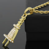 HIP HOP ICED LAB DIAMOND GOLD PT BLING POWER PLUG PENDANT & 4mm 24" ROPE CHAIN NECKLACE