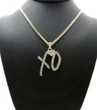 Hip Hop Glittered XO Gang Gold plated Pendant & 3mm 18" 20" 24" Stainless Steel Cuban Chain Necklace