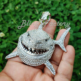 Hip Hop 6ix9ine Silver Plated Shark Pendant & 16mm 16" 18" 20" 24" 30" Iced Cuban Choker Chain Bling Necklace