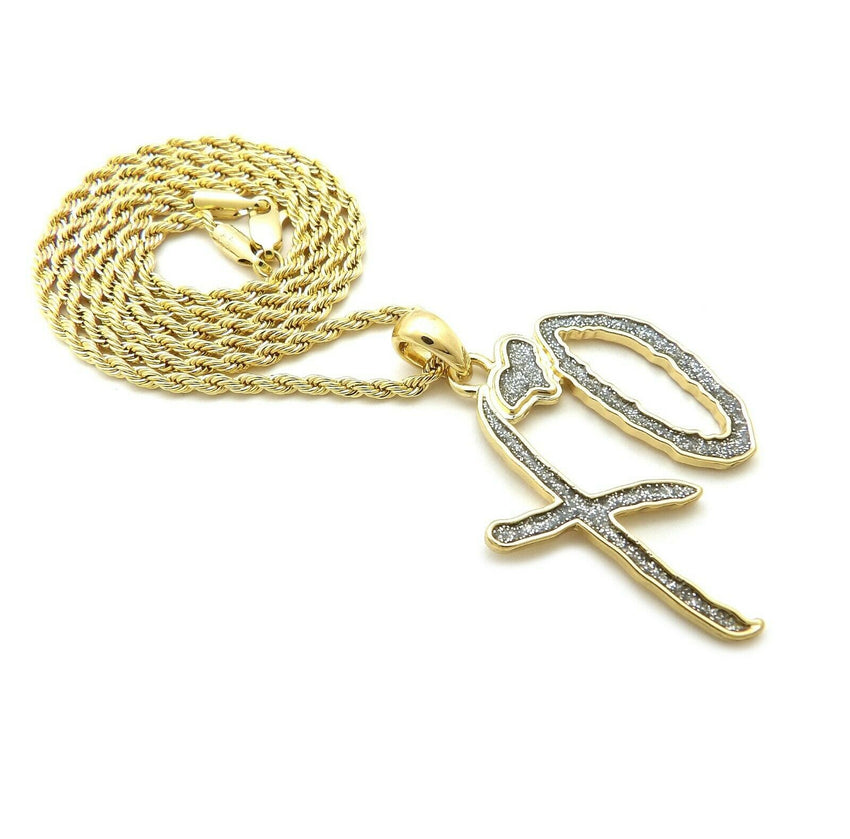Hip Hop Glittered XO Gang Gold plated Pendant & 3mm 18" 20" 24" Stainless Steel Rope Chain Necklace