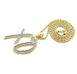 Hip Hop Glittered XO Gang Gold plated Pendant & 3mm 18" 20" 24" Stainless Steel Rope Chain Necklace