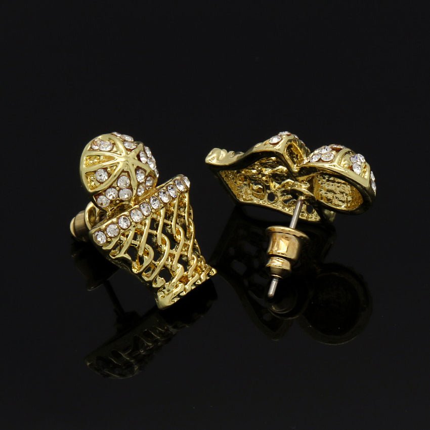 Men's 14K Gold Plated Basketball Lab Diamond Hip Hop Earrings