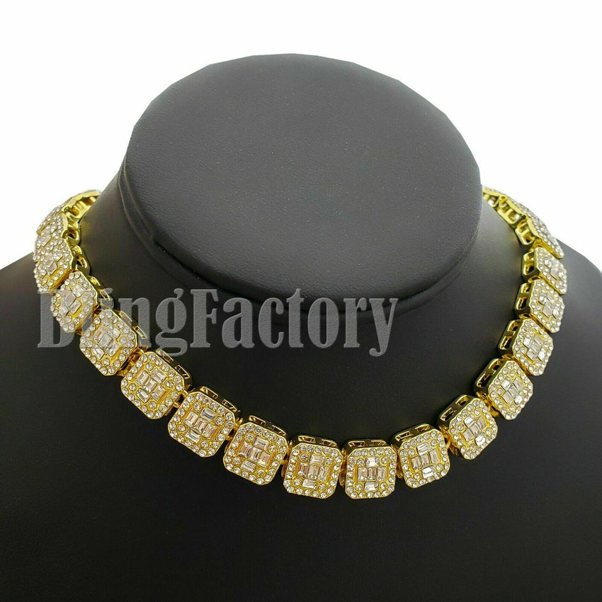 Hip Hop Gold Plated THUNDER CAT Pendant & 16" 18" Iced Baguette Choker Chain Necklace