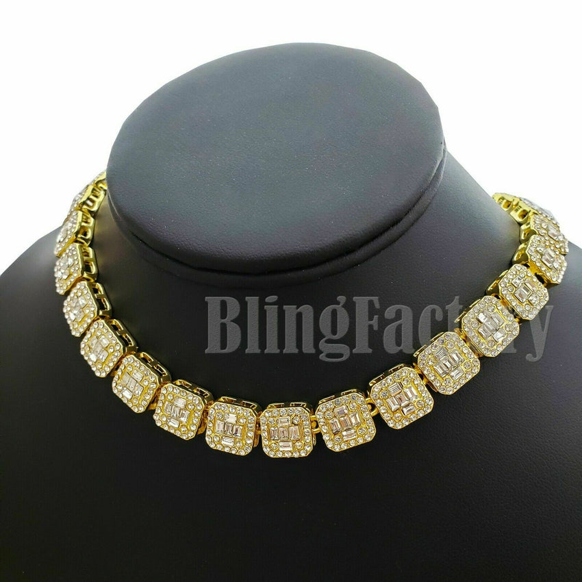 Gold Plated DMX RUFF RYDERS Pendant & 12mm 16" 18" Full Iced Baguette Choker Chain Necklace