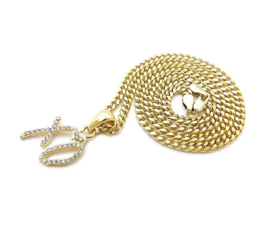 Hip Hop Iced Mini XO Gang Gold plated Pendant & 3mm 18" 20" 24" Stainless Steel Cuban Chain Necklace