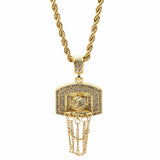 Gold Plated Basketball BACKBOARD CZ Pendant Hip-Hop Chain 24" Inch Rope Necklace
