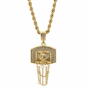 Gold Plated Basketball BACKBOARD CZ Pendant Hip-Hop Chain 24