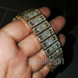 Men Hip Hop Gold Plated Iced Bling Lab Diamond Luxury Style Square Metal Band Watch