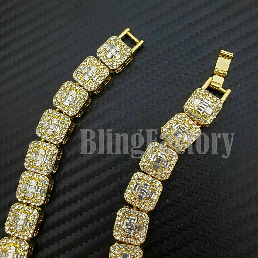 Gold Plated DMX RUFF RYDERS Pendant & 12mm 16" 18" Full Iced Baguette Choker Chain Necklace