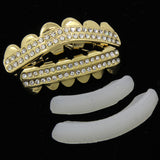 14K Gold 2 Row GRILLZ CZ Top & Bottom Set Teeth Hip Hop Bling Grill