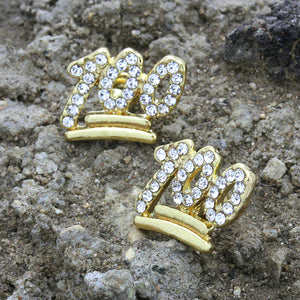 Men's 14K Gold Plated Emoji 100 Lab Diamond Hip Hop Earrings