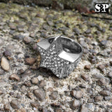 MEN'S ICED OUT HIP HOP LUXURY LAB DIAMOND WHITE GOLD PLATED STAR PINKY 8 ~ 12 RING