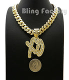 Gold Plated XO Gang pendant & 16" 18" 20" Iced Box Lock Cuban Choker Chain Hip Hop Necklace