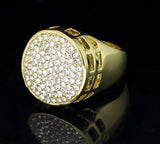 Hip Hop Mens Iced out Cz Flat Screen Round Band 14k Gold Plated Pinky Ring