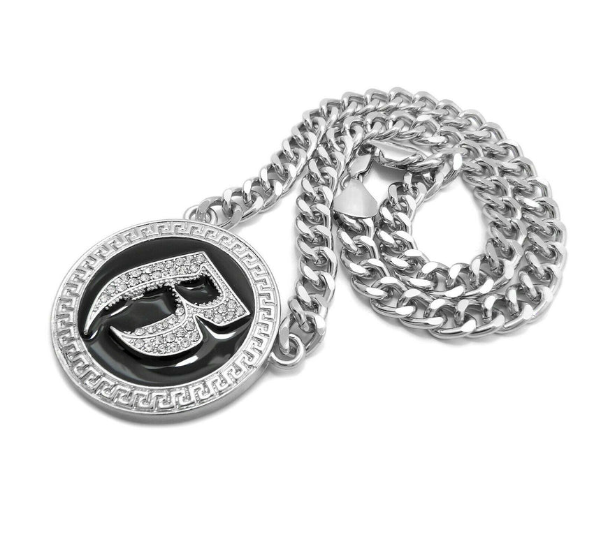 RUFF RYDERS DMX R Pendant & 20" Cuban & Iced Cuban Box Lock Chain Necklace Set