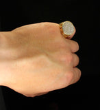 Hip Hop Mens Iced out Cz Flat Screen Round Band 14k Gold Plated Pinky Ring