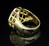 Hip Hop Mens Iced out Cz Flat Screen Round Band 14k Gold Plated Pinky Ring
