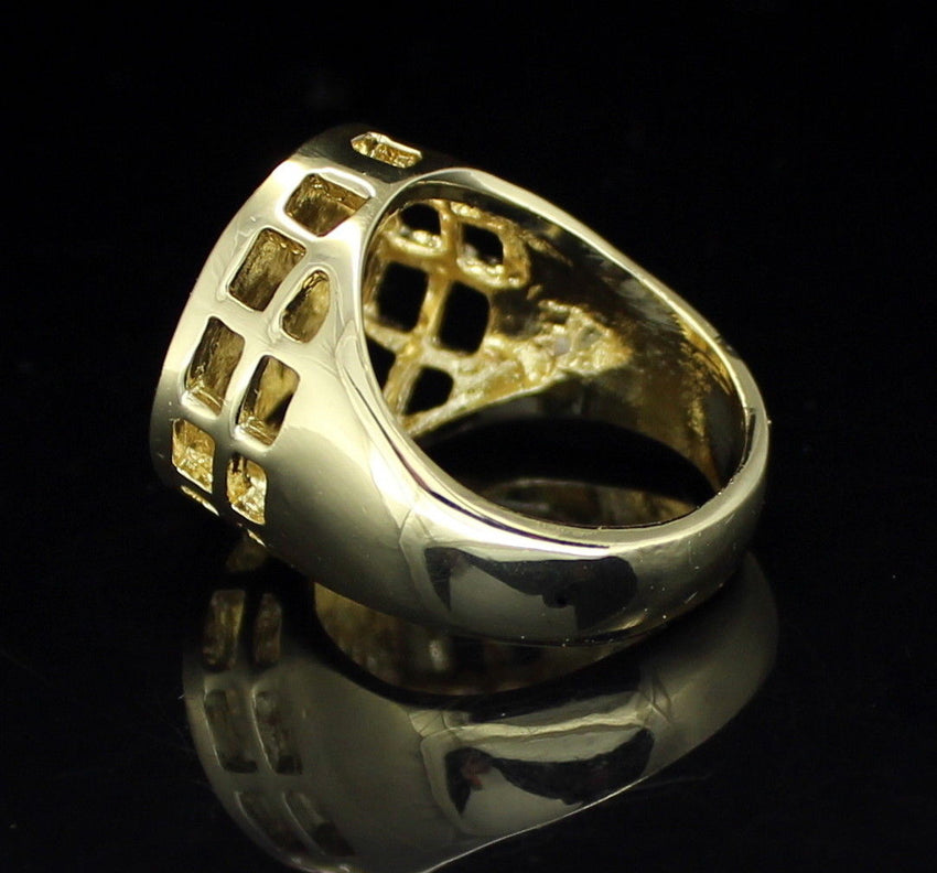 Hip Hop Mens Iced out Cz Flat Screen Round Band 14k Gold Plated Pinky Ring