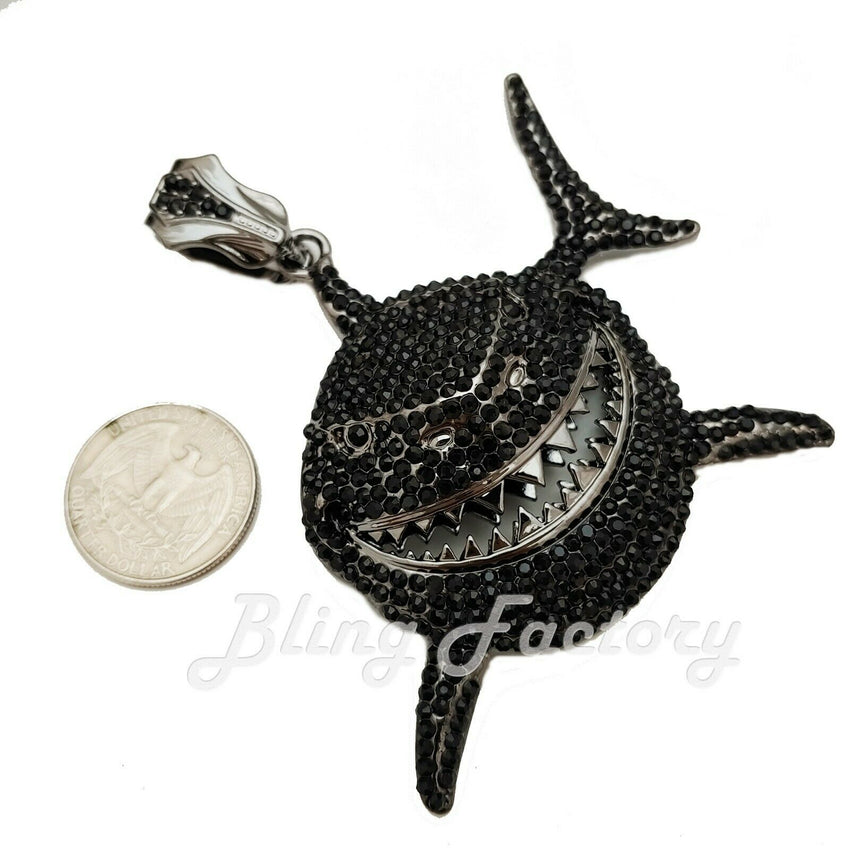 6ix9ine Iced Black Shark Large Pendant 16" ~ 24" Full Iced Cuban Chain Necklace