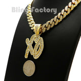 Gold Plated XO Gang pendant & 16" 18" 20" Iced Box Lock Cuban Choker Chain Hip Hop Necklace