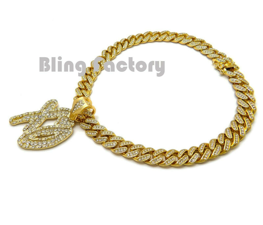 Gold Plated XO Gang pendant & 16" 18" 20" Iced Box Lock Cuban Choker Chain Hip Hop Necklace