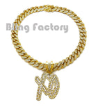 Gold Plated XO Gang pendant & 16" 18" 20" Iced Box Lock Cuban Choker Chain Hip Hop Necklace