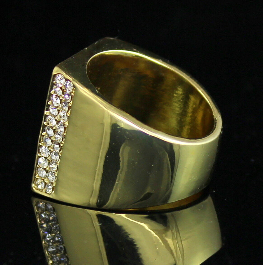 MENS ICED OUT HIP HOP LUXURY RAPPER'S LAB DIAMOND GOLD PLATED PINKY 8 ~ 12 RING