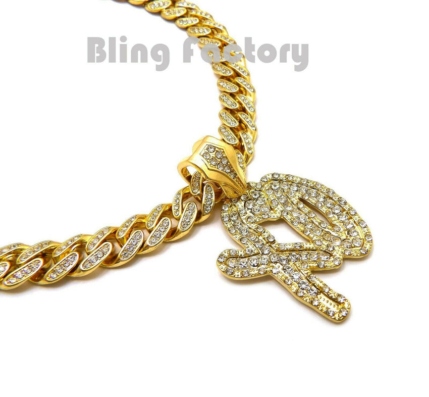 Gold Plated XO Gang pendant & 16" 18" 20" Iced Box Lock Cuban Choker Chain Hip Hop Necklace