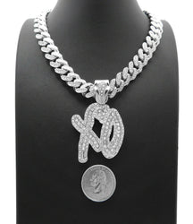 White Gold Plated XO Gang pendant & 16