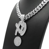 White Gold Plated XO Gang pendant & 16" 18" 20" Iced Box Lock Cuban Choker Chain Hip Hop Necklace