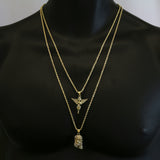 14K Gold Plated Hip Hop Jesus & Angel Pendant w/ 2mm 24" & 30" Rope Chain Necklace Set