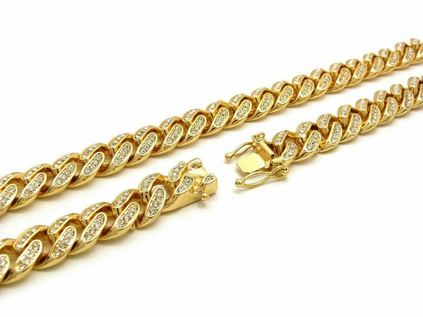 Gold plated Egyptian Horus Bird Pendant & 13mm 16" 18" 20" 24" Iced Cuban Box Lock Chain Necklace