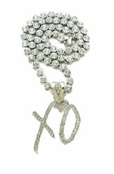 Hip Hop White Gold Plated XO Pendant & Iced 18