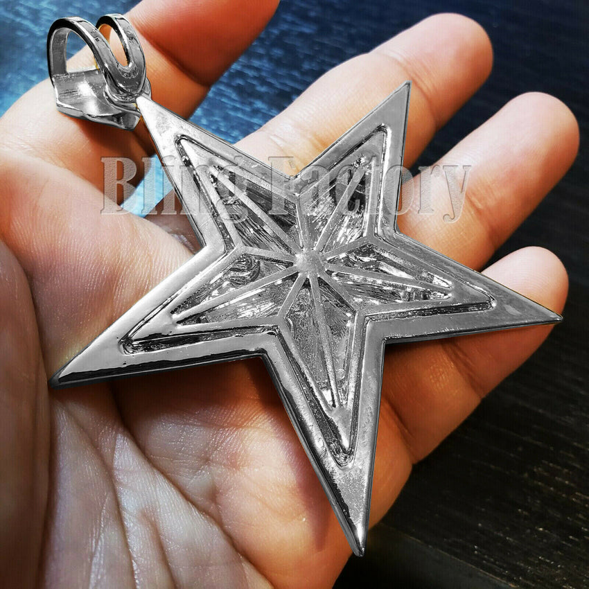 HIP HOP ICED RAPPER STYLE LAB DIAMOND WHITE GOLD PLATED LARGE STAR CHARM PENDANT