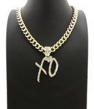 HIP HOP STYLE RAPPER'S GOLD PLATED XO GANG PENDANT & 10mm 18" 20" 24" 30" CUBAN CHAIN NECKLACE