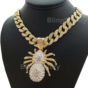 Hip Hop Large Gold PT Spider Pendant & 18