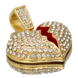 14k Gold Plated Hip Hop Red BROKEN HEART Pendant & 4mm 18" Tennis Choker Chain Necklace