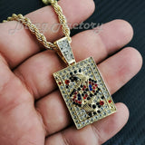 Iced Gold Plated Alloy Poker Playing Card Pendant & 4mm 24" Rope Chain Necklace