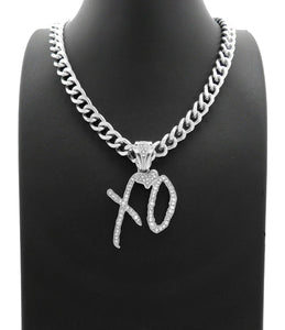 HIP HOP STYLE RAPPER'S WHITE GOLD PLATED XO GANG PENDANT & 10mm 18