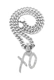 HIP HOP STYLE RAPPER'S WHITE GOLD PLATED XO GANG PENDANT & 10mm 18" 20" 24" 30" CUBAN CHAIN NECKLACE