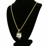 14K Gold Plated Hip Hop Panda King Pendant & 4mm 24" Rope Chain Necklace