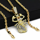 14K Gold Plated Hip Hop Scorpion Pendant & 4mm 24" Rope Chain Necklace