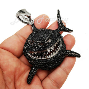 Iced Hip Hop Style 6ix9ine Large Black Shark Bling Lab Diamond Charm Pendant