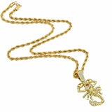 14K Gold Plated Hip Hop Scorpion Pendant & 4mm 24" Rope Chain Necklace