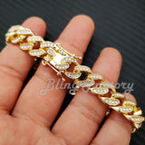 MEN HIP HOP GOLD PT LUXURY LAB DIAMOND WATCH & ICED CUBAN BOX LOCK BRACELET SET